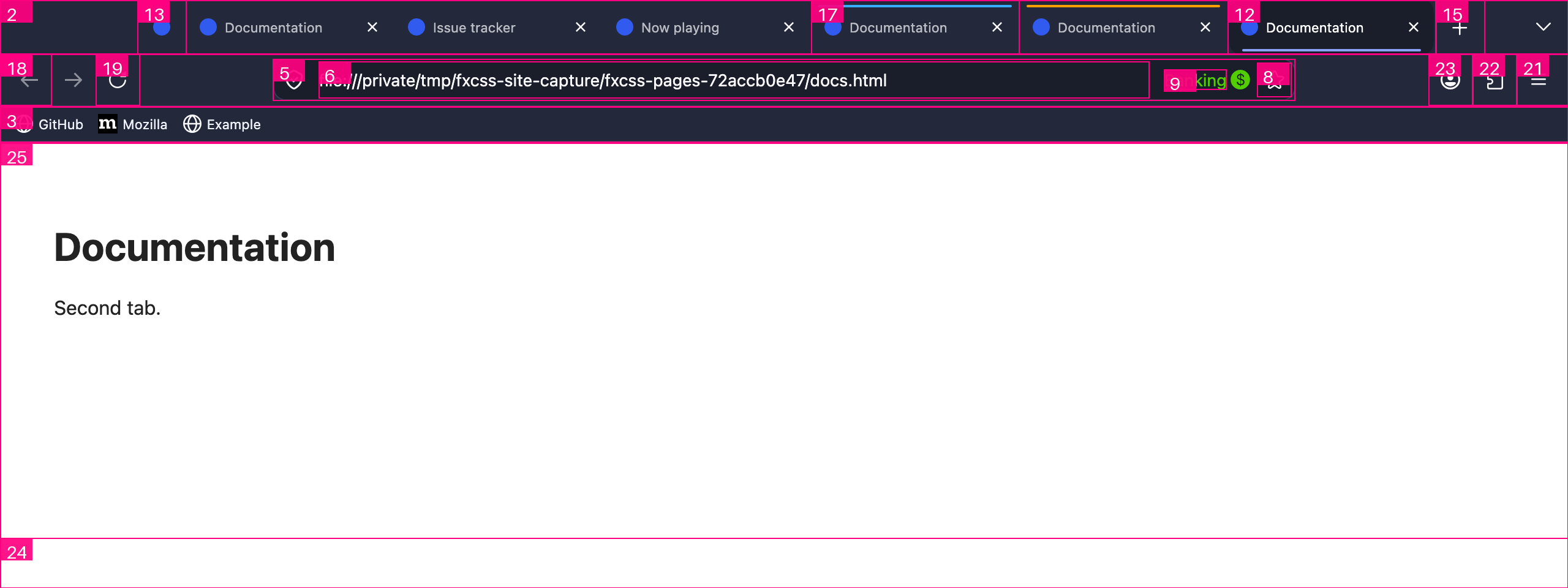 Annotated dark browser window